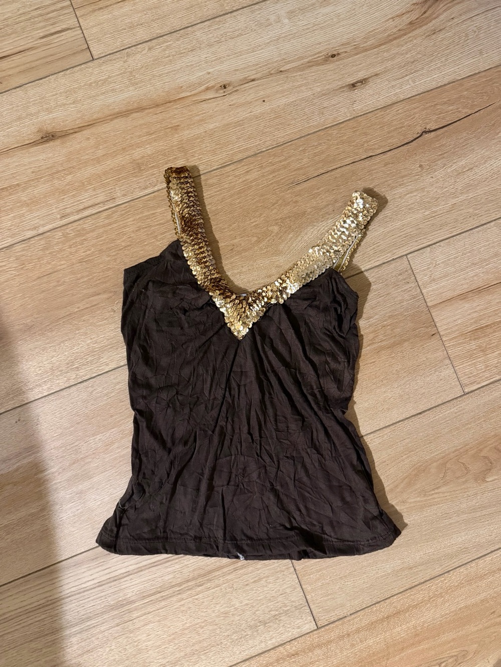 Women’s Black Tank Top with Gold Sequin V-Neck